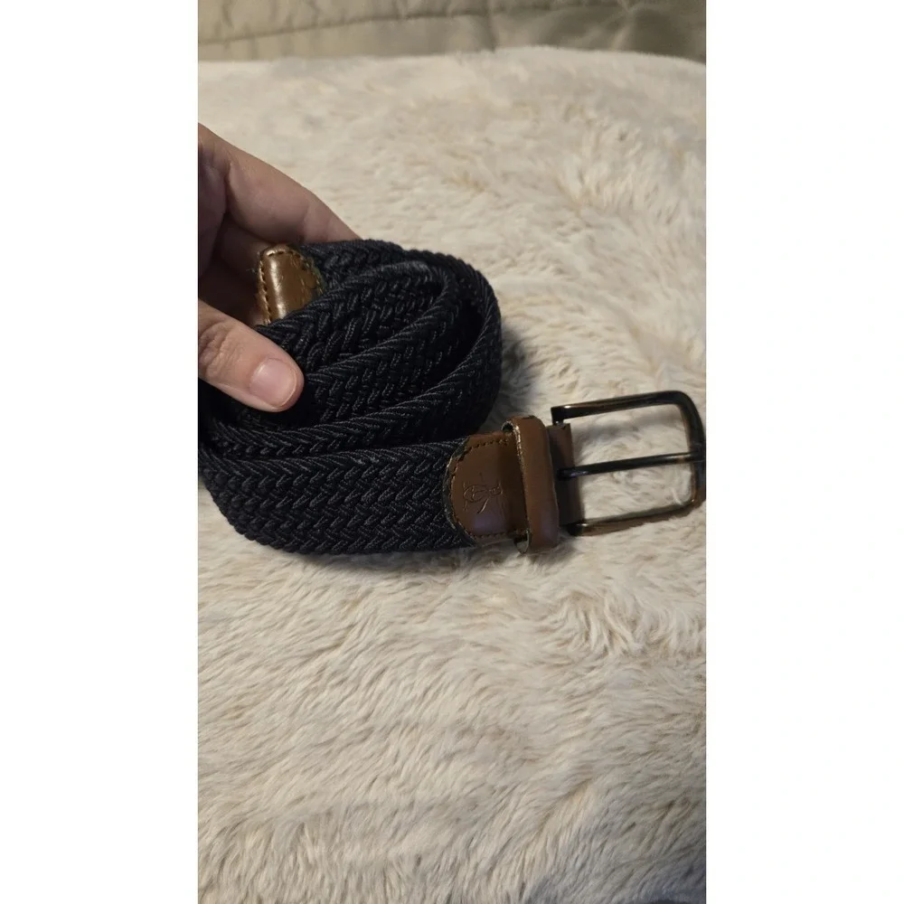 PGA Tour Men's Braided Stretch Belt Brown Leather Trim Golf Casual Size M/L